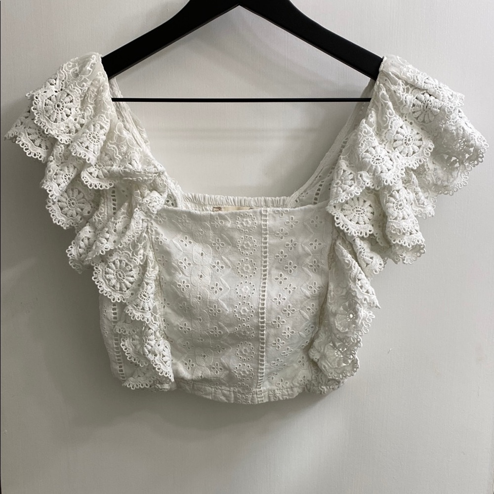 Altar’d State White Eyelet Ruffle Crop Top